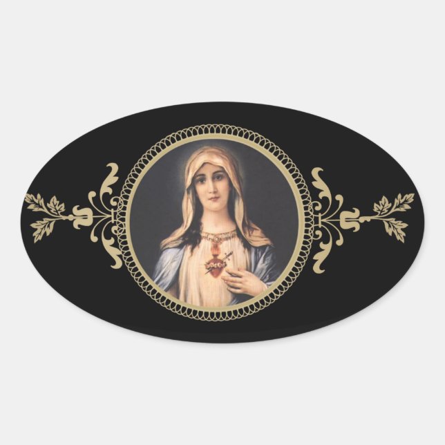 Sticker Ovale Immaculée et coeur triste de Mère Marie (Devant)