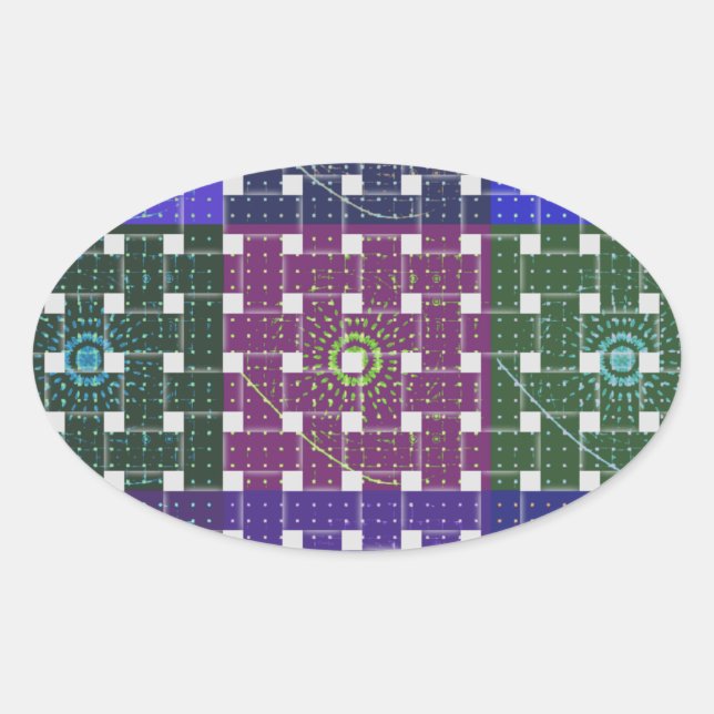 Sticker Ovale Impression À damiers bleu et violet (Devant)