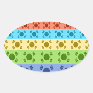 Sticker Ovale Impression d'un drapeau coréen multicolore