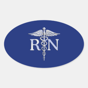 Sticker Ovale Infirmière autorisée RN Caduceus sur Décor bleu ma