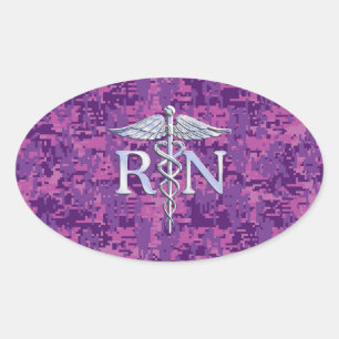 Sticker Ovale Infirmière inscrite RN Caduceus sur Camouflage ros
