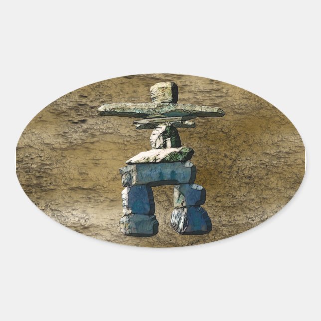 Sticker Ovale Inukshuk Native American Spirit Stones (Devant)