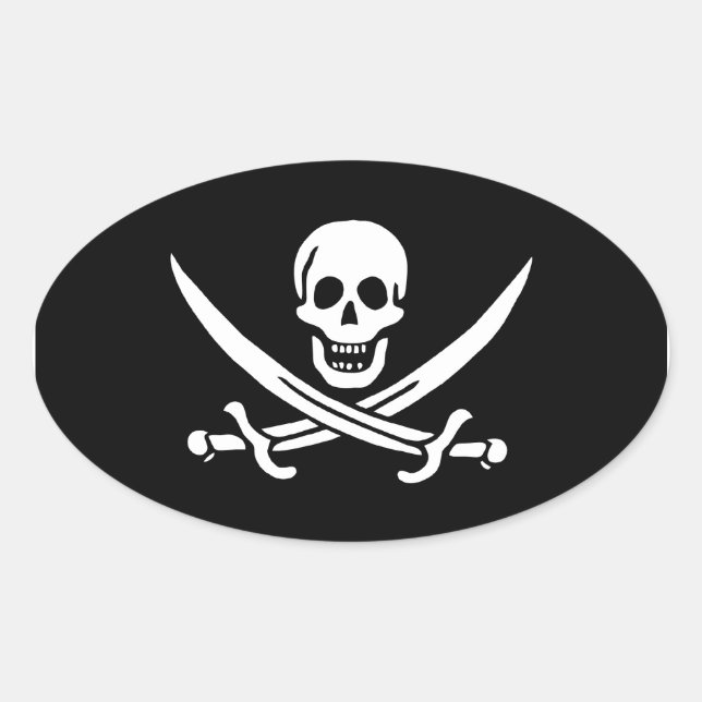 Sticker Ovale Jack Rackham; drapeau Jolly roger; pirate (Devant)