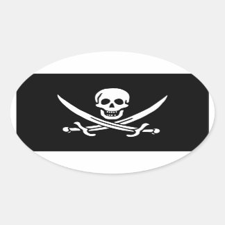 Sticker Ovale Jack Rackham; drapeau Jolly roger; pirate