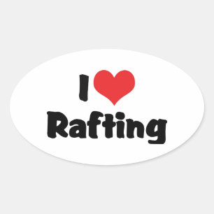 Sticker Ovale J'adore le rafting à cœur - Amoureux du rafting en