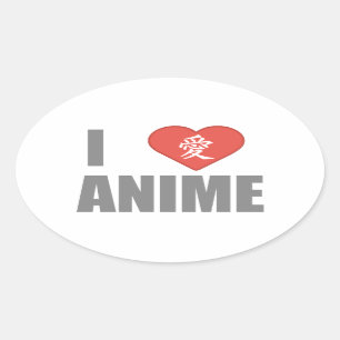 Sticker Ovale J'aime l'Anime