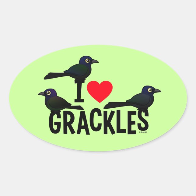 Sticker Ovale J'Aime Les Grackles (Devant)