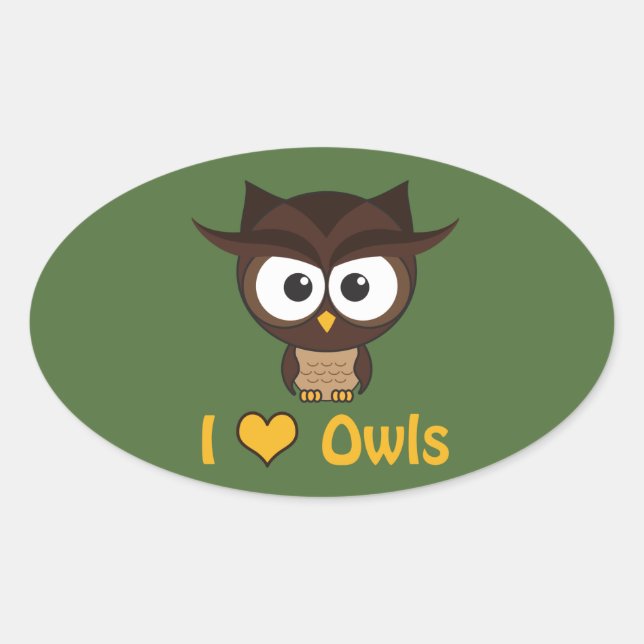 Sticker Ovale J'aime les hiboux du coeur (Devant)