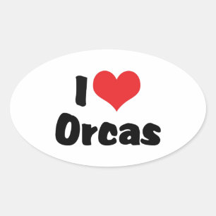Sticker Ovale J'aime les orques à cœur - Amoureux des baleines t