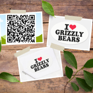 Sticker Ovale J'Aime Les Ours Grizzly