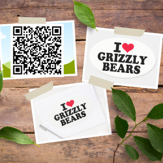 Sticker Ovale J'Aime Les Ours Grizzly