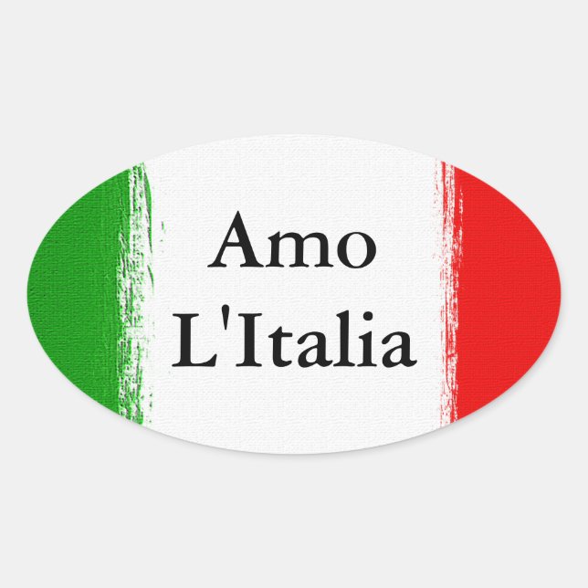 Sticker Ovale J'aime l'Italie.Drapeau de l'Italie. (Devant)