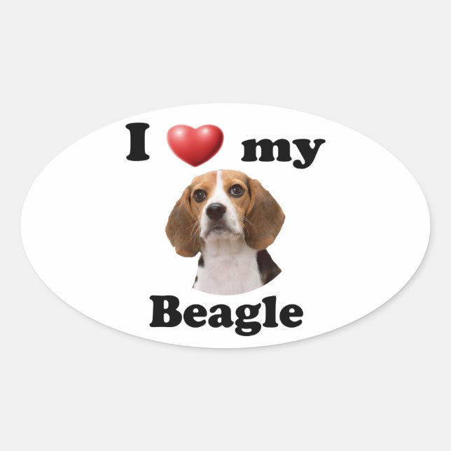 Sticker Ovale J'aime mon Beagle (Devant)