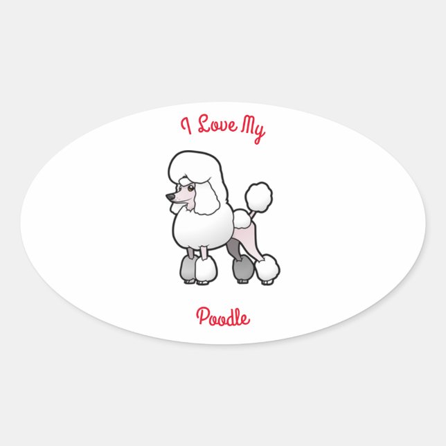 Sticker Ovale J'Aime Mon Poodle (Devant)