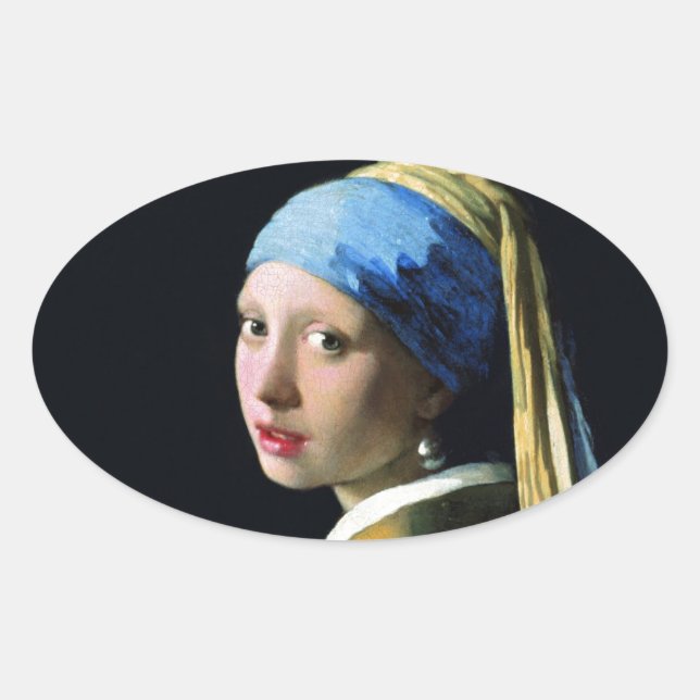 Sticker Ovale Jan Vermeer Girl Avec Une Perle Élevant L'Art Baro (Devant)