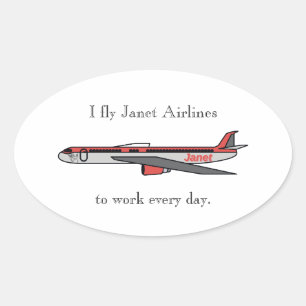 Sticker Ovale Je vole chez Janet Airlines