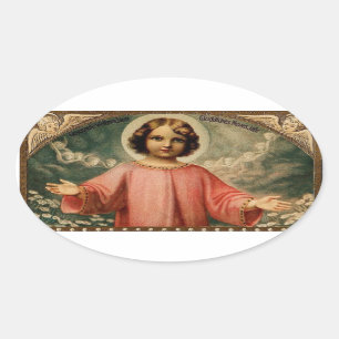 STICKER OVALE JÉSUS ENFANT AUX ANGES,