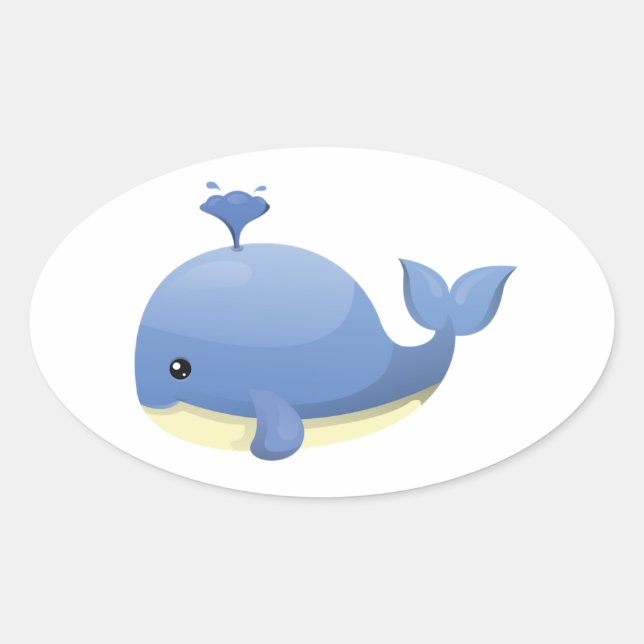 Sticker Ovale Joli Cartoon Bleu Baleine Eau Épousante (Devant)