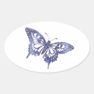 Sticker Ovale Jolie Mosaïque de papillon bleu Swallowtail