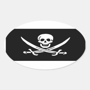 Sticker Ovale Jolly roger de Calico Jack Rackham (NOIR)