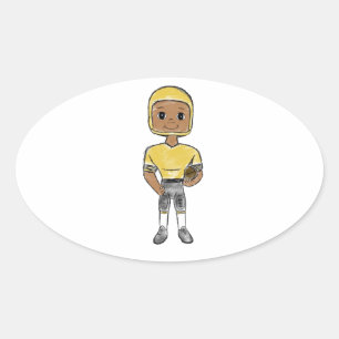 Sticker Ovale joueur de football vintage rétro noir jaune simple
