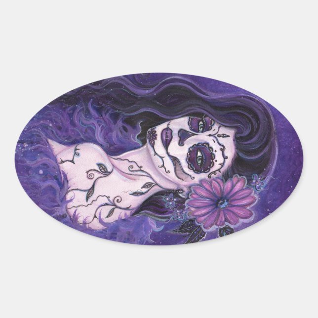 Sticker Ovale Jour de la marguerite des morts fille glamour Par  (Devant)