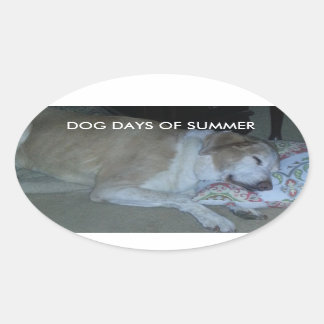 Sticker Ovale Jours de chiens été blanc et beige labo gris hound