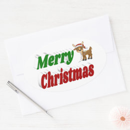 Sticker Ovale Joyeuse typographie de Christmas Reindeer