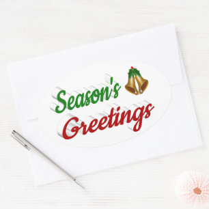 Sticker Ovale Joyeuses Fêtes Bells Noël rouge vert script