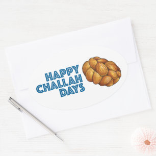 Sticker Ovale Joyeuses fêtes de Challah Hanoukka Chanukah