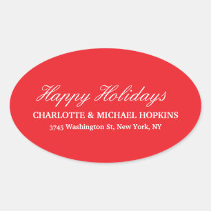 Sticker Ovale Joyeuses Fêtes Joyeux Noël Rouge Éclatant Famille