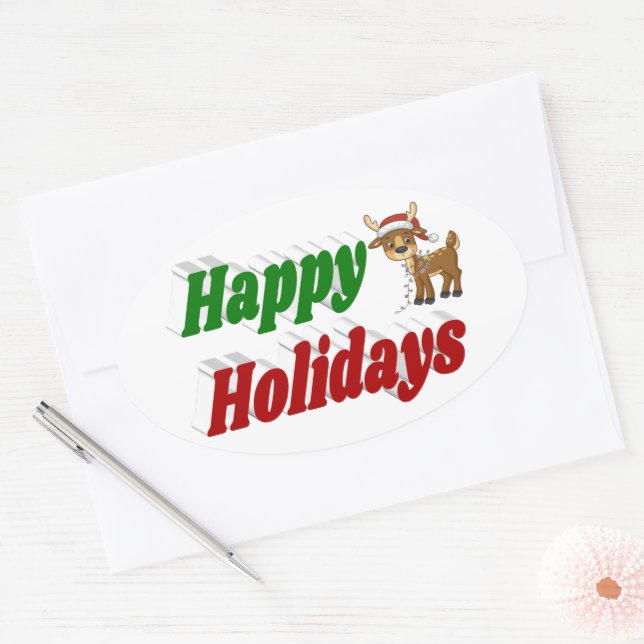 Sticker Ovale Joyeuses fêtes Reindeer typographie de Noël (Enveloppe)