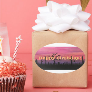 Sticker Ovale Joyeux Anniversaire Artisanat Original (Catctus)