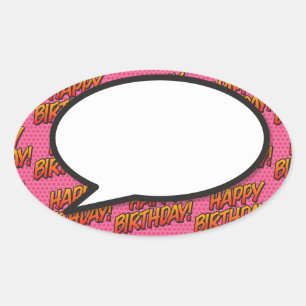 Sticker Ovale Joyeux Anniversaire Discours Bubble Fun Retro Comi