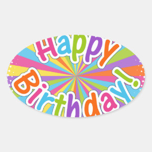 Sticker Ovale Joyeux Anniversaire Rainbow Text