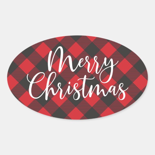 Sticker Ovale Joyeux Buffalo Plaid Classic Round Sticke (Devant)