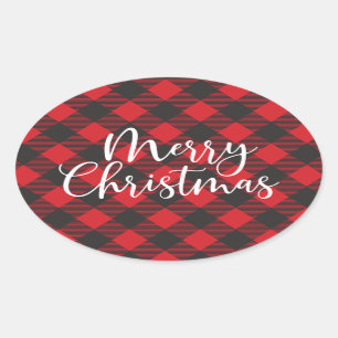 Sticker Ovale Joyeux Buffalo Plaid Classic Round Sticke