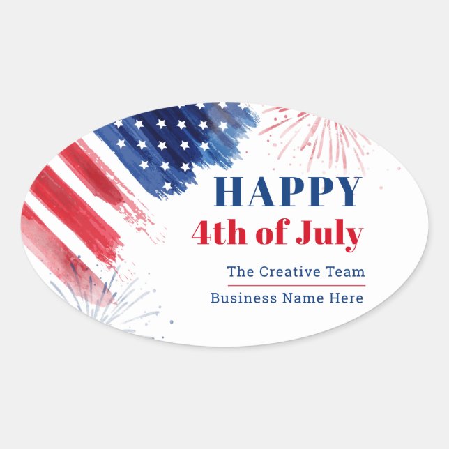 Sticker Ovale Joyeux Juillet 4 Fête de l'Indépendance USA Busine (Devant)