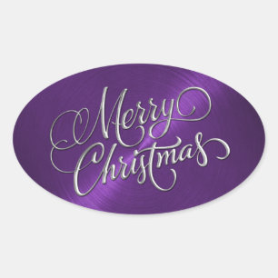 Sticker Ovale Joyeux Noël Argent Purple Look Embossé