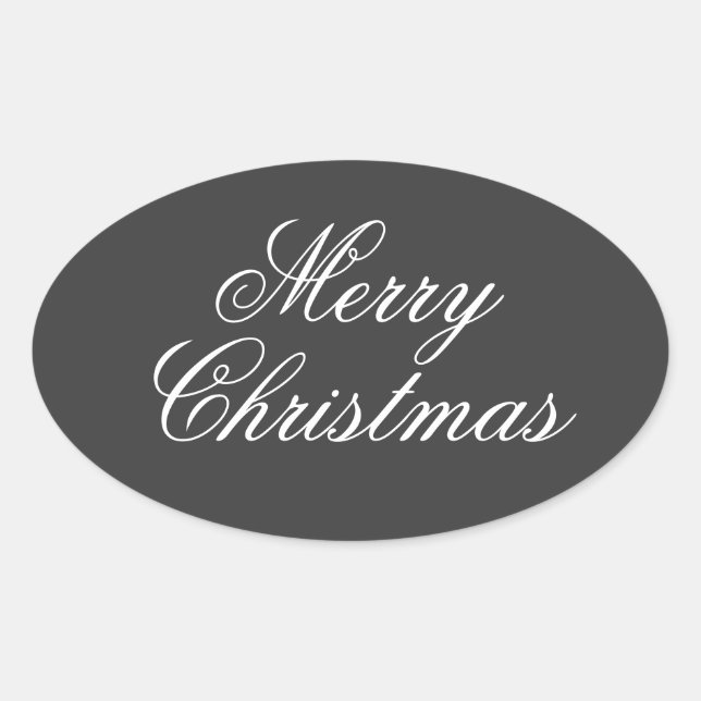 Sticker Ovale Joyeux Noël Gris Blanc Script (Devant)