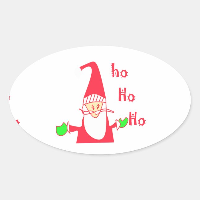 Sticker Ovale Joyeux Noël Joyeux Noël Drôle Père Noël Hohoho (Devant)