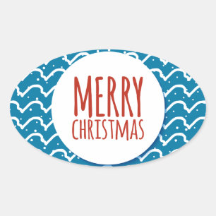 Sticker Ovale Joyeux Noël Motif sans couture Texture bleue