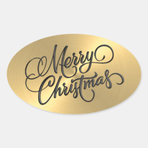 Sticker Ovale Joyeux Noël Or Embossé Look