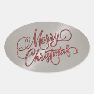Sticker Ovale Joyeux Noël Rouge et gris Revêtu