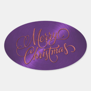 Sticker Ovale Joyeux Noël rouge et violet apparence intérieure