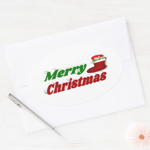 Sticker Ovale Joyeux Noël Stocker rouge vert typographie