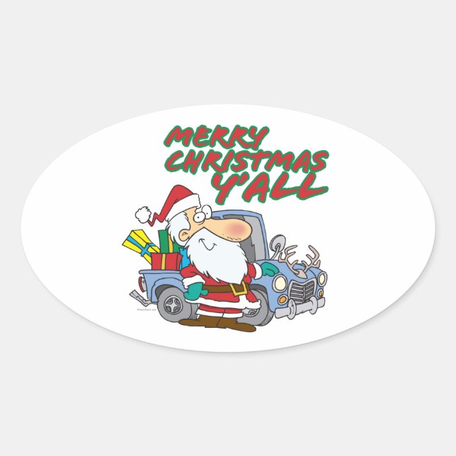 Sticker Ovale joyeux noël yall redneck père Noël (Devant)