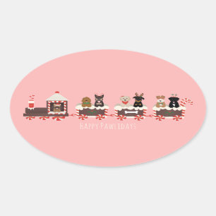 Sticker Ovale Joyeux Pawlidays Chien Noël Train de vacances