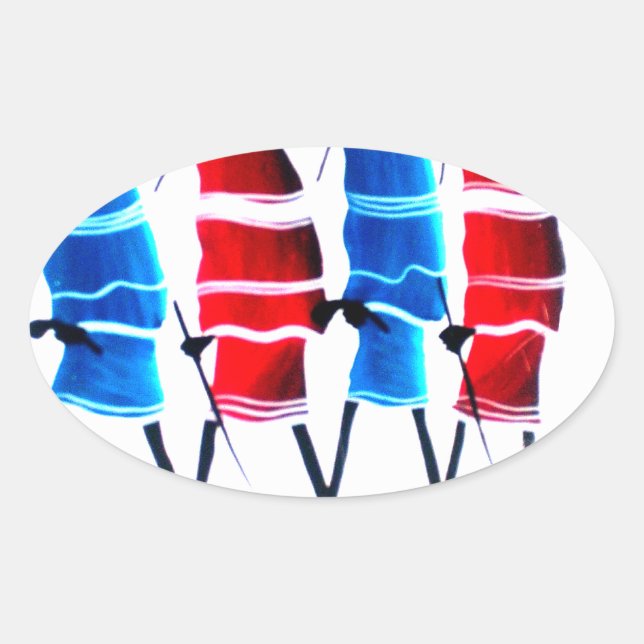 Sticker Ovale Joyeux peuple Massaï Guerriers Marcher Art Imprime (Devant)