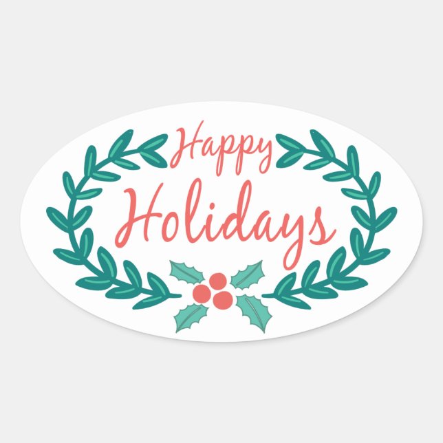 STICKER OVALE JOYEUX VACANCES CUTE SAINTE WREATH (Devant)